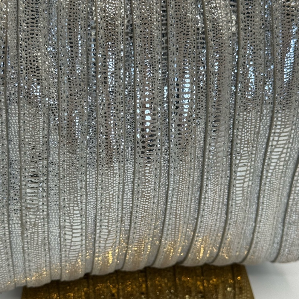Annabel Ingall Platinum Lame' Leather Convertible Clutch Bag - Picture 12 of 17